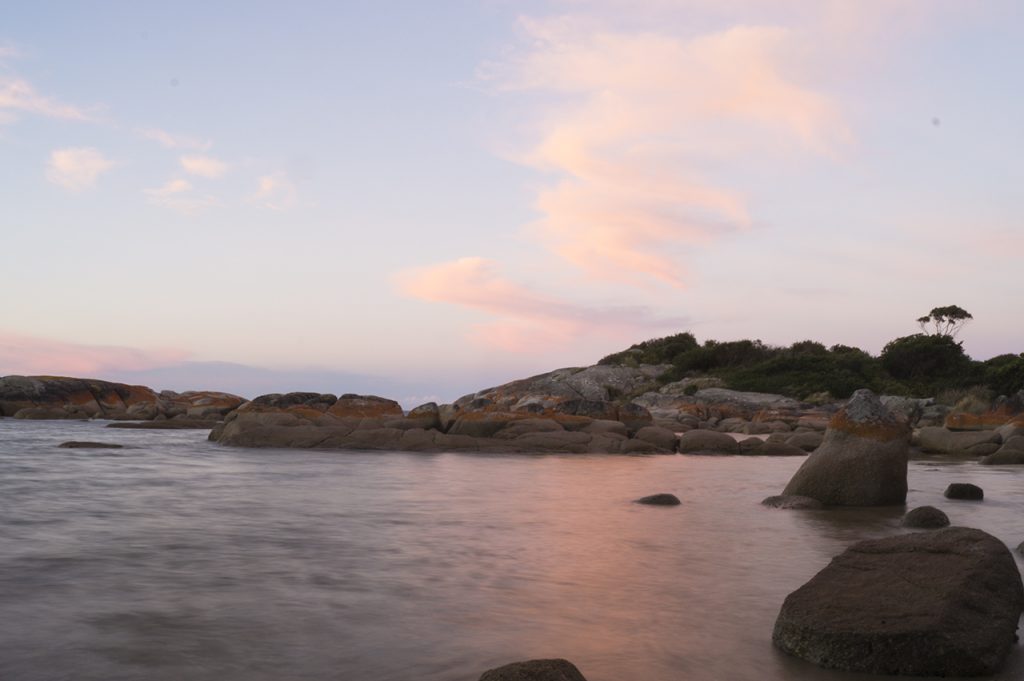 the Bay of Fires in Tasmania during the golden hour